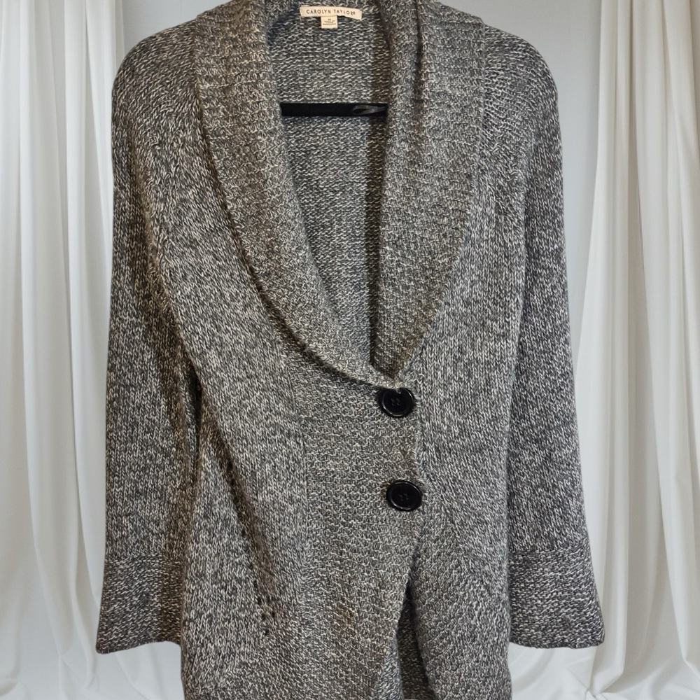Carolyn Taylor Textured Gray Knit Side Button Cardigan Size Medium EPOC